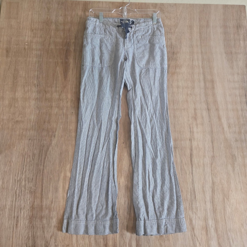The North Face Blue White Striped Linen Cotton Pants Womens 4 Regular Drawstring
